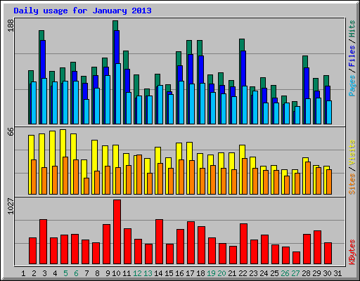 Daily usage for January 2013